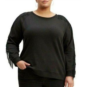 Levi's Reese Crewneck Black Sweatshirt with Fringe Plus Size 1X NWT